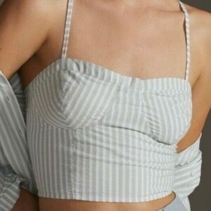 Anthropologie Seersucker Crop Tank Top Smocked